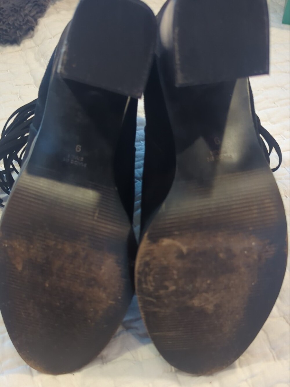 Classic Black Suede Fringe Ankle Booties - Chic Block 4" Heel - Picture 6 of 6